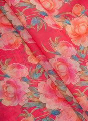Art Linen Fabric – Hot Pink with Vibrant Digital Floral Print
