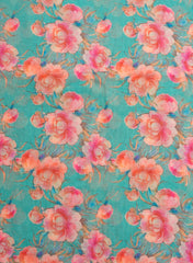 Art Linen Fabric – Sky Green with Vibrant Digital Floral Print
