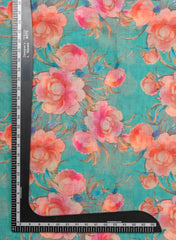 Art Linen Fabric – Sky Green with Vibrant Digital Floral Print