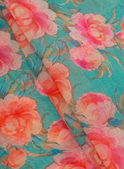 Art Linen Fabric – Sky Green with Vibrant Digital Floral Print