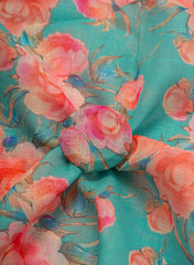 Art Linen Fabric – Sky Green with Vibrant Digital Floral Print