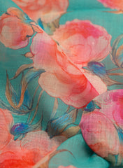 Art Linen Fabric – Sky Green with Vibrant Digital Floral Print
