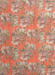 Art Linen Fabric – Orange Color with Vibrant Digital Floral Print