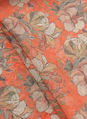 Art Linen Fabric – Orange Color with Vibrant Digital Floral Print