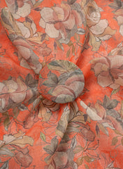 Art Linen Fabric – Orange Color with Vibrant Digital Floral Print