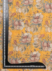 (Pre Cut-2.5 Meter) Art Linen Fabric – Yellow Color with Vibrant Digital Floral Print