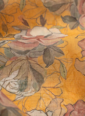 (Pre Cut-2.5 Meter) Art Linen Fabric – Yellow Color with Vibrant Digital Floral Print