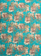 Art Linen Fabric – Sky Blue Color with Vibrant Digital Floral Print