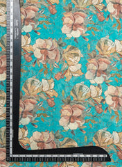 Art Linen Fabric – Sky Blue Color with Vibrant Digital Floral Print