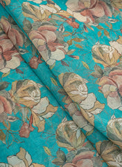 Art Linen Fabric – Sky Blue Color with Vibrant Digital Floral Print