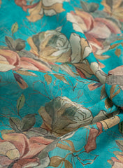 Art Linen Fabric – Sky Blue Color with Vibrant Digital Floral Print
