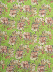 Art Linen Fabric – Green Color with Vibrant Digital Floral Print