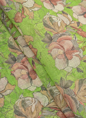 Art Linen Fabric – Green Color with Vibrant Digital Floral Print