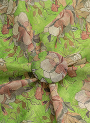 Art Linen Fabric – Green Color with Vibrant Digital Floral Print