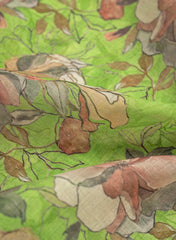 Art Linen Fabric – Green Color with Vibrant Digital Floral Print