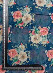 Art Linen Fabric – Navy Blue Color with Vibrant Digital Floral Print
