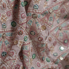 Pinkish Tint Gometrical Pattern,Sequence Embroidery Pure Gorgette