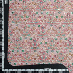 Pinkish Tint Gometrical Pattern,Sequence Embroidery Pure Gorgette