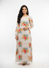 Pure Muslin Black Color Floral Digital Printed Fabric with Kupi Work