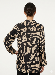 Midnight Tide - Black Abstract Modal Satin Fusion Shirt