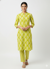 Pure Cotton Cambric Mix And Match Parrot Green Color Block Print Fabric.