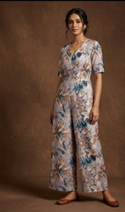 Linen Satin Shades Of Grey Color Floral Pattern Digital Print Fabric.