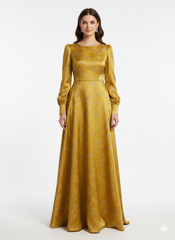 Pure Viscose Satin Yellow Color With Jacquard Butti Dyed Fabric