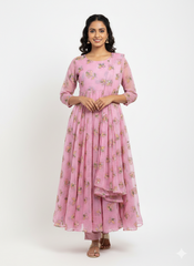 Mul Chanderi Baby Pink Color Floral Pattern Embroidery Fabric