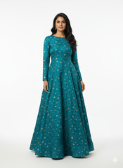 Pure Viscose Satin Blue Color With Jacquard Butti Dyed Fabric