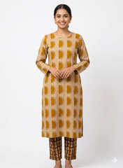 Cotton Flex Mix & Match Fabric – Beige with Mustard Abstract Motif & Brown Geometric Print