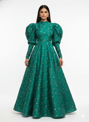 Pure Viscose Satin Teal Green Color With Jacquard Butti Dyed Fabric