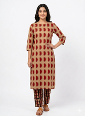 Cotton Flex Mix & Match Fabric in Beige & Black with Red Geometric Abstract Discharge Print Design