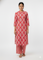 Pure Cotton Cambric Mix And Match Red Color Block Print Fabric.