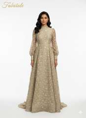 Pure Viscose Satin Biege Color With Jacquard Butti Dyed Fabric