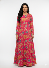 Pure Muslin Pink Color Floral Digital Printed Fabric with Kupi Work