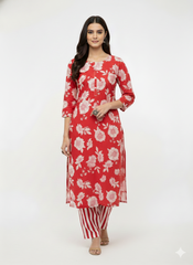 Pure Cotton Cambric Mix And Match Red Color Floral Block Print Fabric.