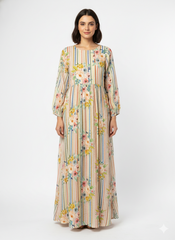 Pure Muslin MultiColor Floral Digital Printed Fabric with Kupi Work