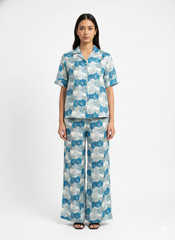 Linen Satin Off-White Color Floral Pattern Digital Print Fabric.