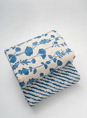 Cotton Flex Mix & Match Fabric – Off-White with Blue Floral Print.
