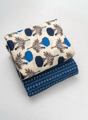 Cotton Flex Mix & Match Fabric – Off-White with Blue Floral Print.