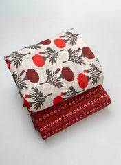 Cotton Flex Mix & Match Fabric – Off-White with Maroon Floral Print.
