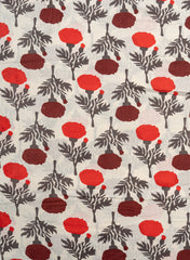 Cotton Flex Mix & Match Fabric – Off-White with Maroon Floral Print.