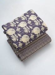 Cotton Flex Mix & Match Fabric –  Grey with Off-White Color Floral Print.
