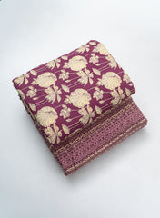 Cotton Flex Mix & Match Fabric –  Purple with Off-White Color Floral Print.