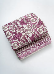 Pure Cotton Cambric Off-White And Purple Color Mix & Match Fabric.