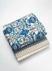 Pure Cotton Cambric Off-White And Blue Color Mix & Match Fabric.