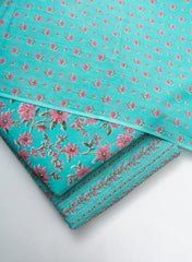 Pure Cotton Cambric Sky Blue Color Floral Pattern Mix & Match Fabric With Dupatta.