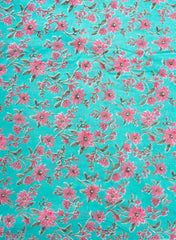 Pure Cotton Cambric Sky Blue Color Floral Pattern Mix & Match Fabric With Dupatta.