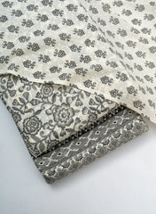 Pure Cotton Cambric Grey Color Floral Pattern Mix & Match Fabric With Dupatta.