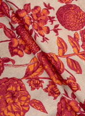Beige Color With Maroon Color Floral Pattern Cotton Flex Discharge Print Fabric.